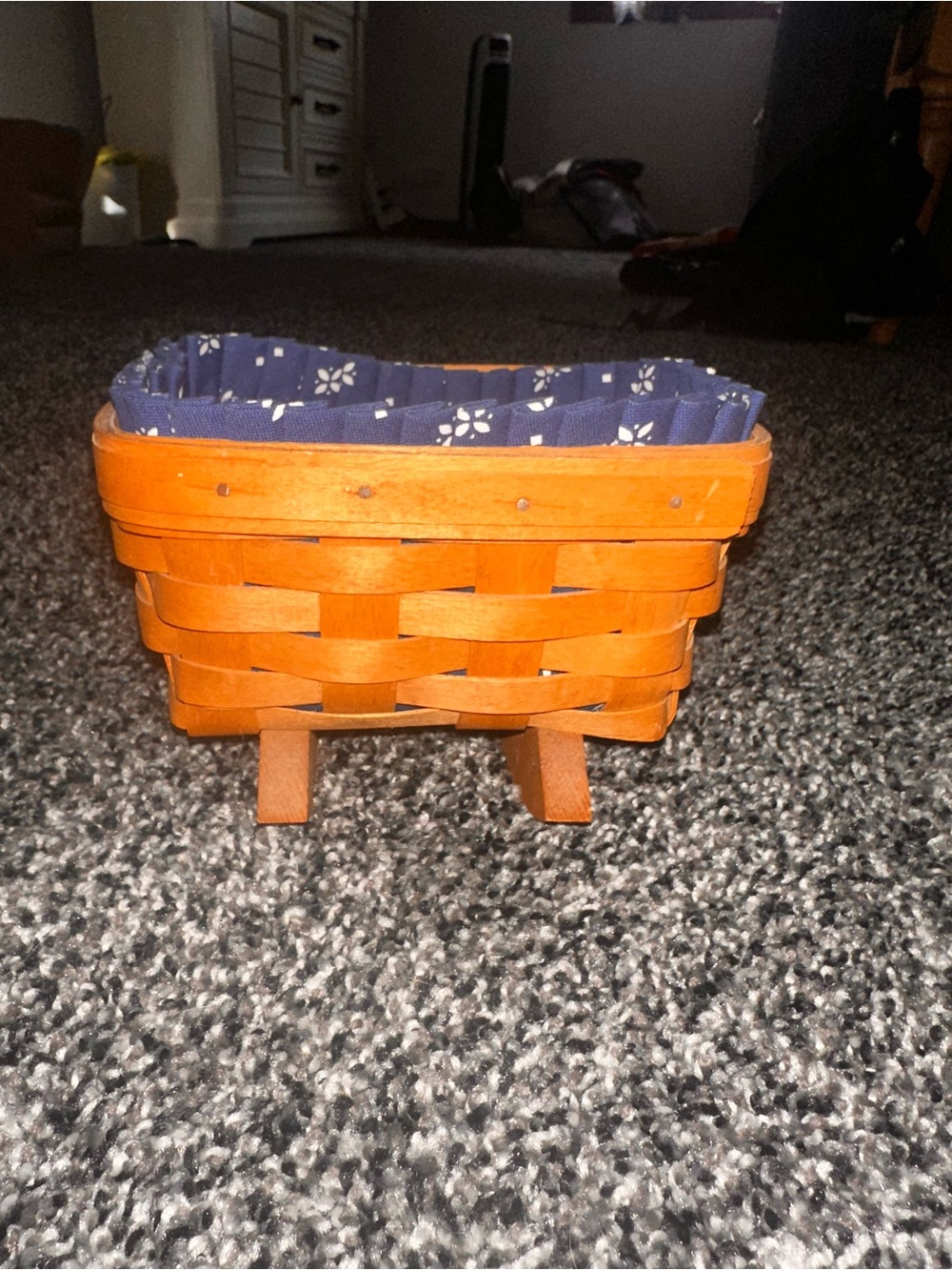 Longaberger Small Woven Basket with Navy Floral Liner